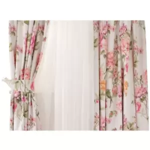 Image of Belledorm Anisshka Curtains (66in x 72in) (White/Pink/Green) - White/Pink/Green