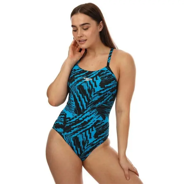 Image of Speedo Allover Fixed Crossback Swimsuit - Black 12