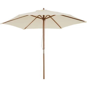 Image of 2.5m Wood Wooden Garden Parasol Sun Shade Patio Outdoor Umbrella Canopy New(Beige) - Outsunny