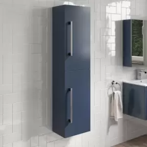 Image of Blue Wall Mounted Tall Bathroom Cabinet with Chrome Handles 350mm - Ashford