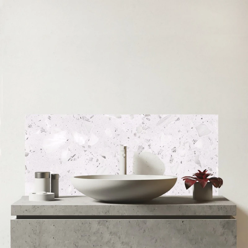Image of Warren Reed - Designer Icy White Quartz Effect Glass Bathroom Splashback in Grey Grey Unisex