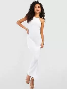 Image of Boohoo Halterneck Crochet Maxi Dress - White, Size L, Women