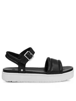 Image of UGG Zayne Ankle Strap Wedge Sandals - Black Leather, Black, Size 3, Women