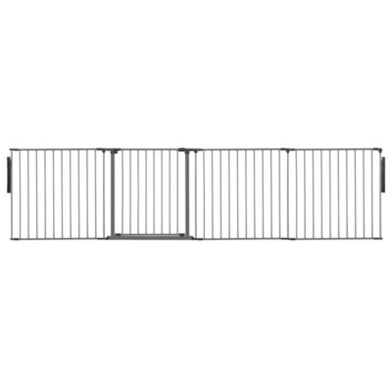 Image of Safetots Premium Multi Panel Room Divider, Up To 298Cm Wide, Grey, 70Cm Tall, Flexible Barrier With Door For Baby And Toddler