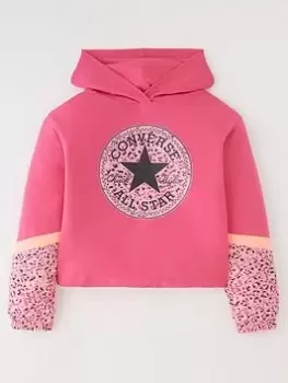 Image of Converse Older Girls Colorblocked Printed Hoodie, Pink, Size 12-13 Years, Women