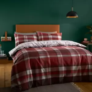 Image of Catherine Lansfield Brushed Tartan Check Reversible Duvet Cover Set, Red, Double