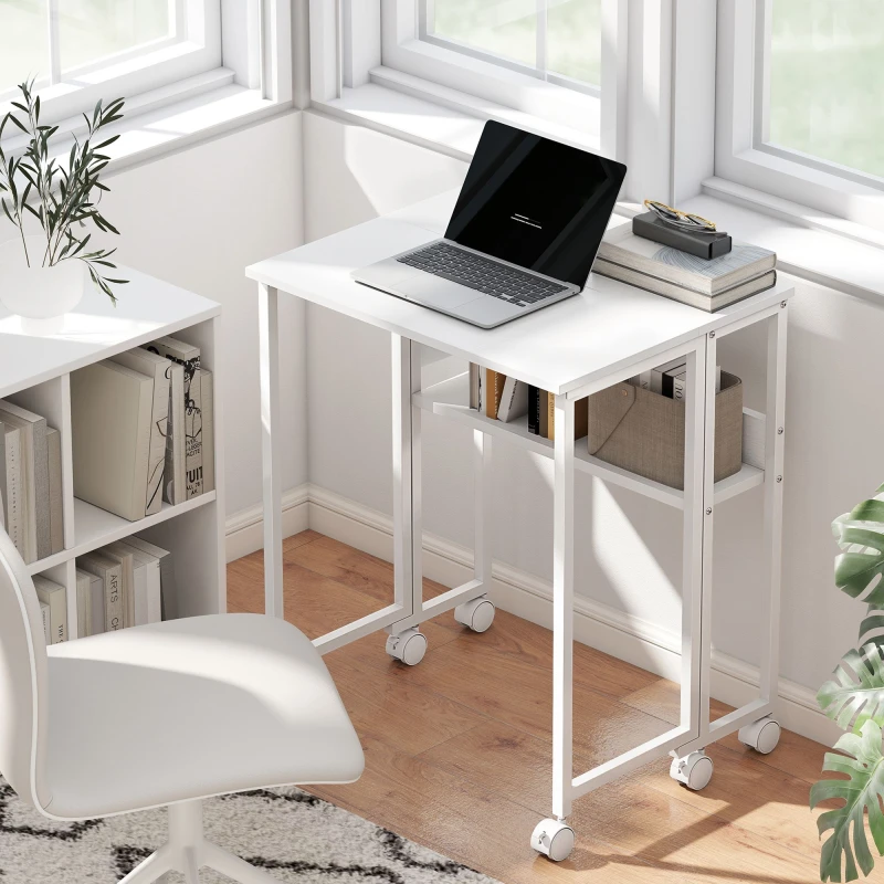 Image of HOMCOM HOMCOM 63cm Foldable Computer Desk on Wheels for Small Spaces White White Small Unisex 5063603693913