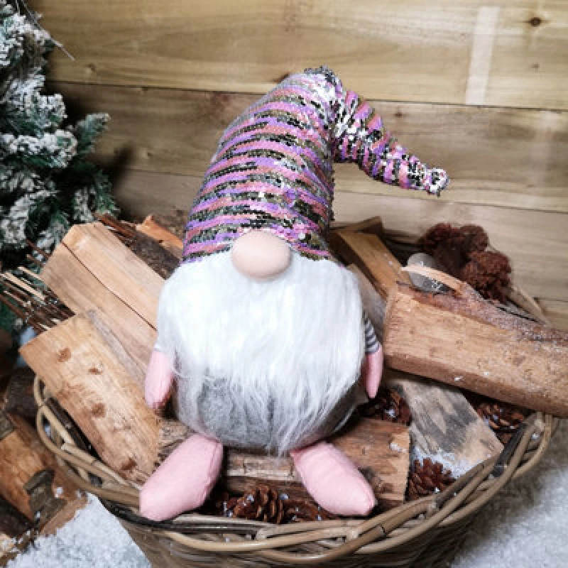 Image of Samuel Alexander 46Cm Plush Christmas Bearded Gonk With Pink & Silver Sequined Hat Christmas Decoration
