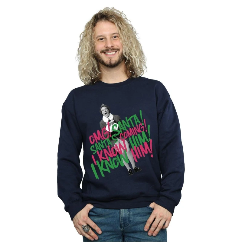 Image of Elf Elf Men Santa's Coming Sweatshirt in Navy Size: Small Navy S Male 5057736093276