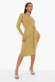 Image of Long Sleeve Belted Midi Dress