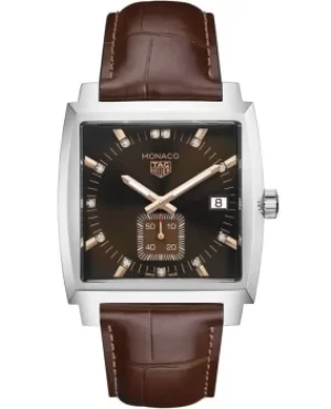 Image of Tag Heuer Monaco Automatic Brown Dial Leather Strap Womens Watch WAW131E.FC6420 WAW131E.FC6420