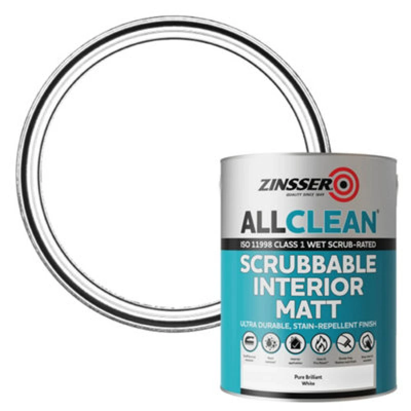 Image of Zinsser Allclean White Matt Wall Paint, 5L