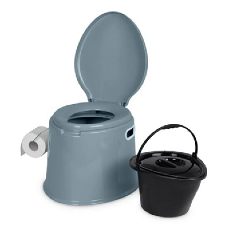 Image of Hillington 5L Camping Toilet with Seat, Lid, Handles, and Roll Holder Grey unisex