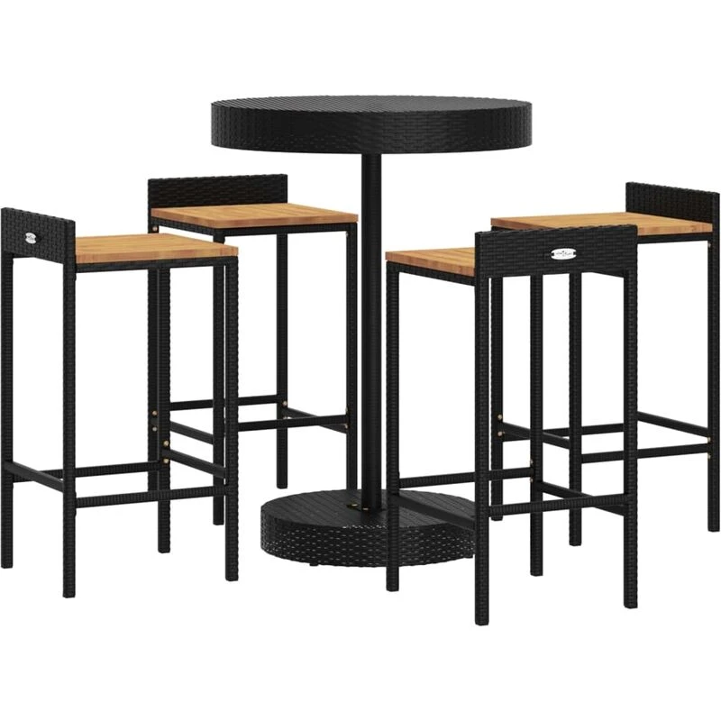 Image of VIDAXL 5 Piece Garden Bar Set Black Poly Rattan&Solid Wood Acacia Vidaxl 8720845880972