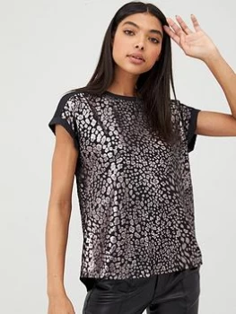 Image of Oasis Foil Animal Woven Mix Top - Black, Size S, Women