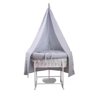 Image of Clair de Lune 6 Piece Waffle Moses Basket Starter Set - Grey Waffle/White Wicker