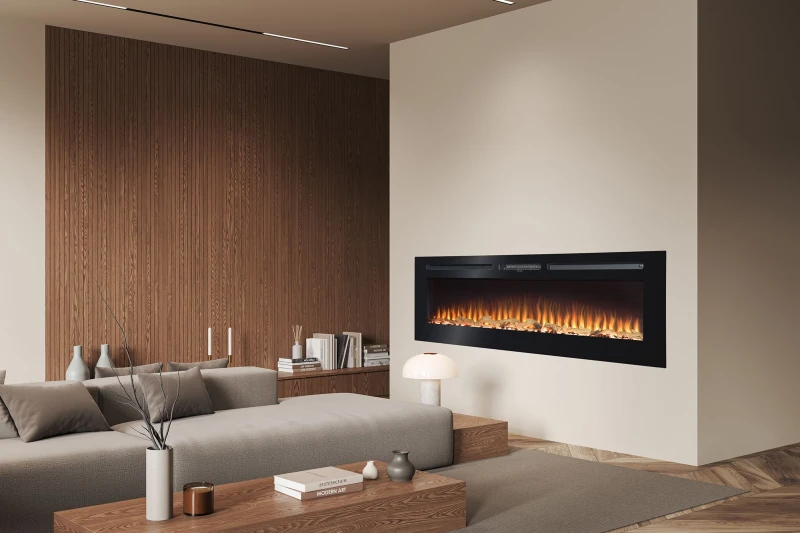 Image of Adam Fires & Fireplaces Orlando Inset / Wall Mounted Electric Fire, 60" in Black Unisex
