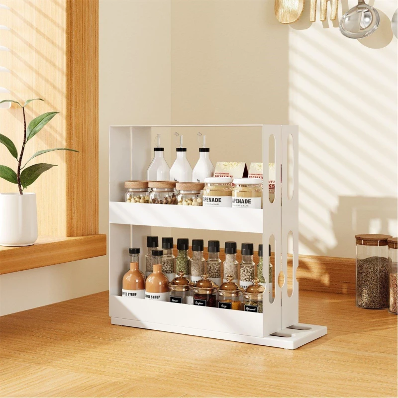 Image of Cottonfy UK 2-Tier Rotating Spice Organiser - White White M