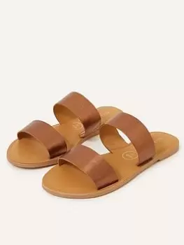 Image of Accessorize Two Strap Leather Wide Fit Sliders, Metal, Size 37, Women