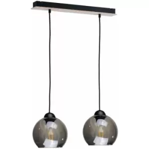 Image of Keter Wood Bar Pendant Ceiling Light Black, 50cm, 2x E27