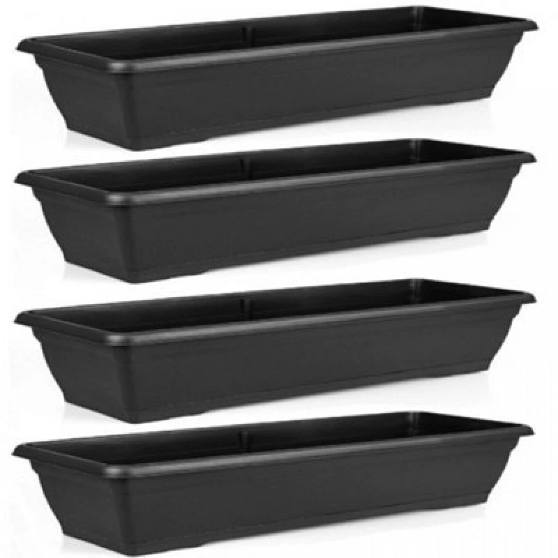 Image of Gr8 Garden Set Of 4 Large 72cm Black Garden Plastic Trough Planter Black unisex