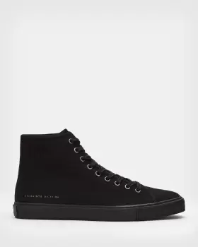 Image of AllSaints Mens Canvas Casual Bryce High Top Trainers, Black, Size: UK 9/US 10/EU 43