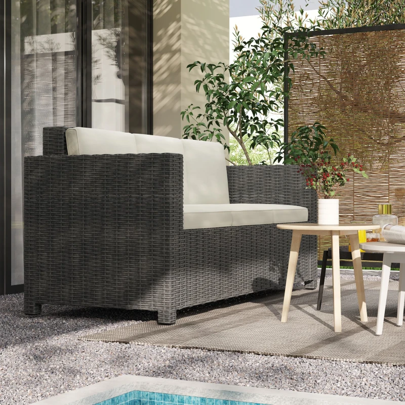 Image of Outsunny Rattan Wicker 3-seater Sofa Chair Patio Furniture w/ Cushion Cream Cream