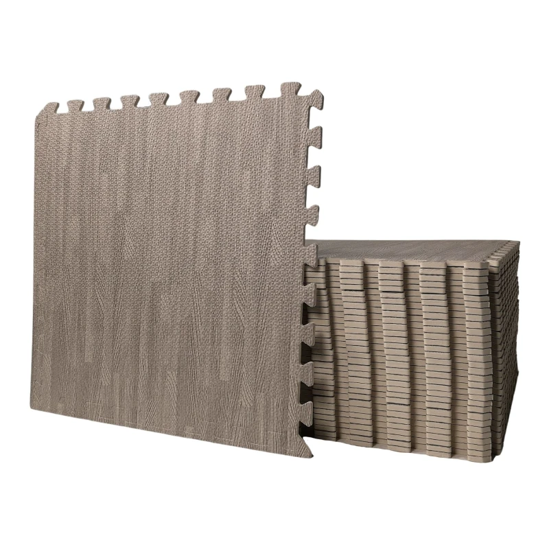 Image of 60cm x 60cm 4 Piece Eva Foam Protective Tile Floor Mats in Grey Wood Effect