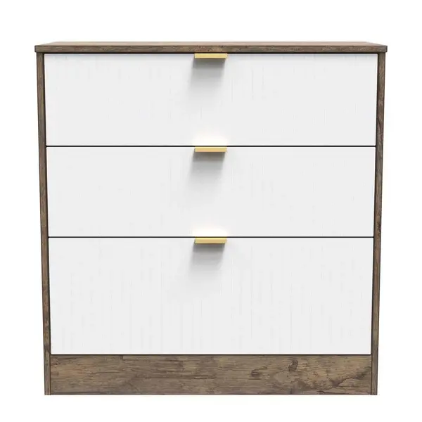 Image of Welcome Furniture Ready Assembled Nashville 3 Drawer Deep Chest In White Matt & Vintage Oak NVF049WMVO