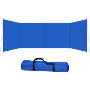 Image of Camping Windbreak, Foldable Portable Wind Blocker w/ Carry Bag and Steel Poles, Beach Sun Screen Shelter Privacy Wall, 540cm x 150cm - Blue - Outsunny