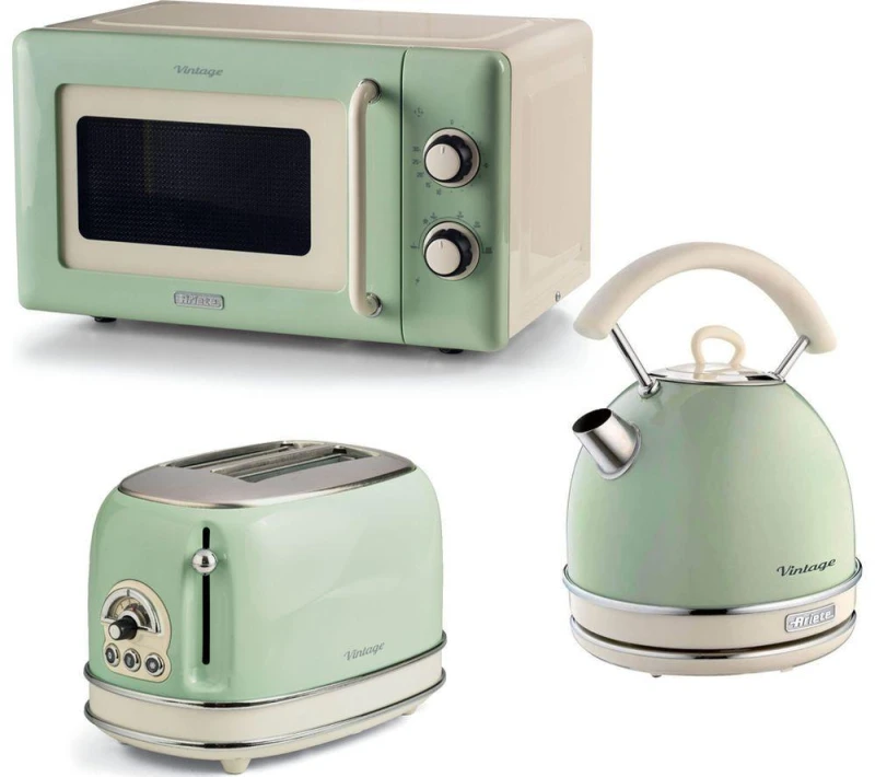 Image of ARIETE Vintage ARPK64 Microwave, Traditional Kettle & 2-Slice Toaster Bundle - Green 5016368010280