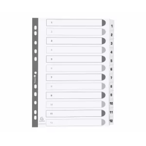 Image of Exacompta Indices Dividers A4, 12 Part, 1-12, White, Pack of 25