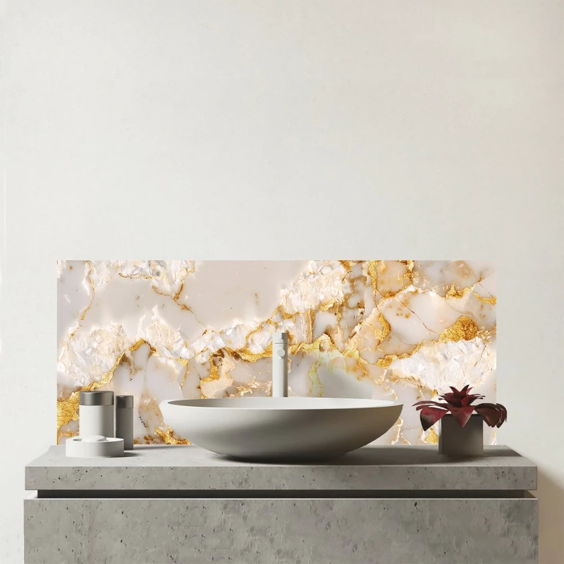 Image of Warren Reed - Designer Gold & White Quartz Effect Glass Bathroom Splashback in Pink Pink Unisex