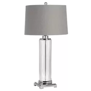 Image of Glass with Stainless Steel Accent Table lamp and Grey Shade