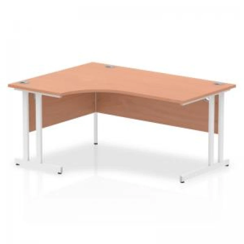 Image of Impulse 1600mm Left Crescent Desk Beech Top White Cantilever Leg MI001875