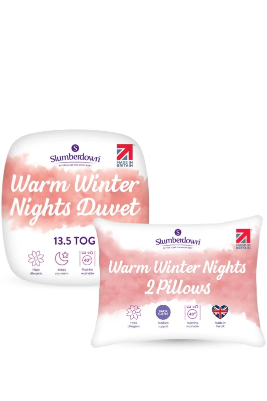 Image of Slumberdown Warm Winter Nights 13.5 Tog Duvet, 2 Pillows in White Size: Single White Unisex Single