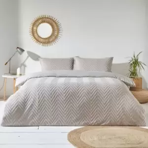 Image of The Linen Yard Chevron Tuft Double Duvet Cover Set Cotton Stone