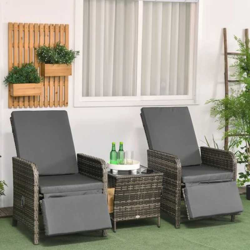 Image of Outsunny 3 Pieces Rattan Bistro Set with Adjustable Backrest - Mix-Grey 863-143V70GG