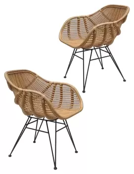 Image of Bodan Pair of Metal Dining Chairs - Light Wood