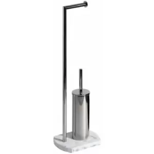 Image of Octavia Freestanding Toilet Roll Holder & Brush Combo, White Marble, Chrome - White Marble