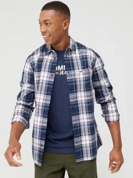 Image of Tommy Jeans Essential Check Long Sleeve Shirt - Twilight Navy