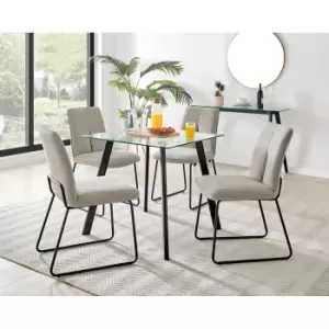 Image of Furniture Box Seattle Glass and Black Leg Square Dining Table & 4 Taupe Halle Chairs