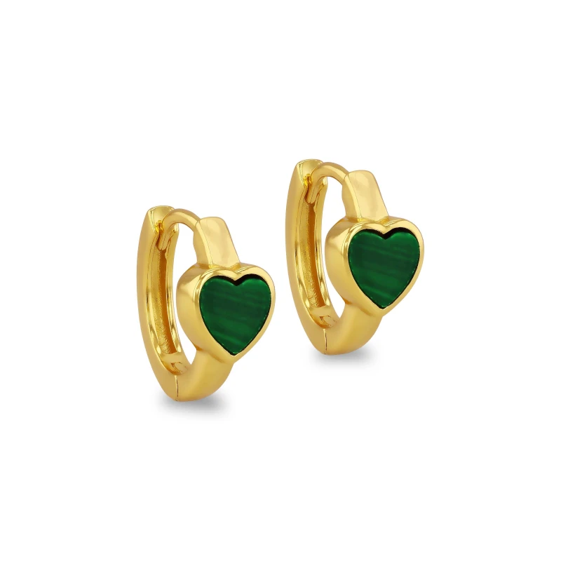 Image of Be You Sterling Silver Gold Plated Heart Malachite Huggys Yellow Gold Pla female One Size