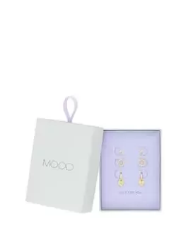 Image of Mood Two Tone Opal And Crystal Heart Charm Multipack Earrings - Gift Boxed, Silver, Women