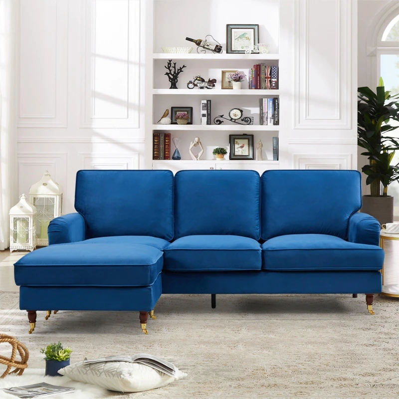 Image of Artemis Home Woodbury 218cm Reversible Velvet Fabric Corner Sofa in Blue Blue Unisex