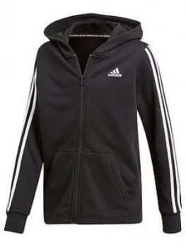 Image of adidas Boys 3 Stripe Full Zip Hoodie - Black, Size 7-8 Years