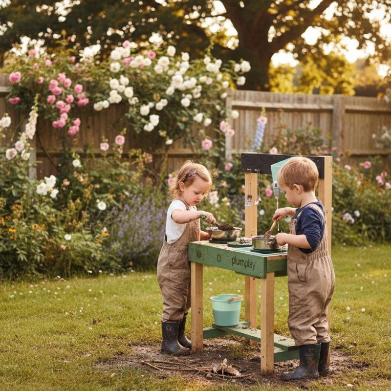 Image of Plum Play Plum Puddle & Pie Outdoor Kitchen Green unisex L55 x W27 x H85cm