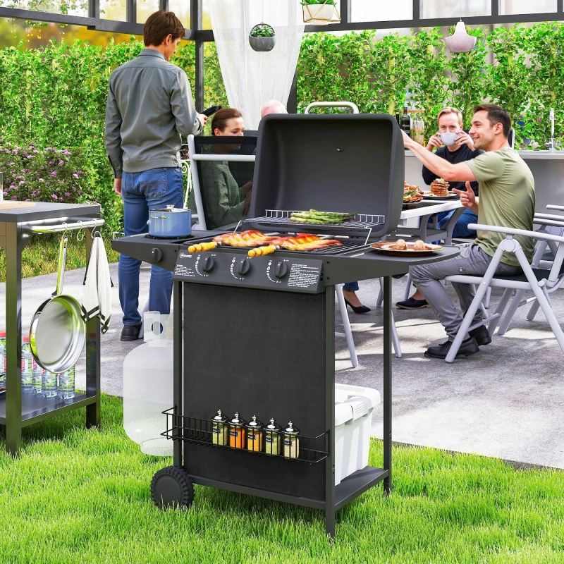 Image of Outsunny 4 Burner Gas Barbecue Grill Portable Gas BBQ Grill with Lid, Black 846-167V70BK