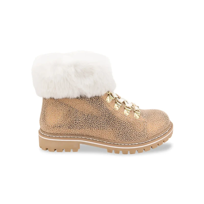 Image of LES TROPEZIENNES PAR M.BELARBI Lacen Leather Ankle Boots with Faux Fur Lining Beige Leopard Print Women 37 (4)