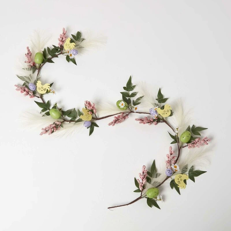 Image of Homescapes Spring Easter Egg, Hen and Berries Garland Yellow